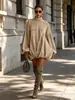 2026 Ropa de mujer europea y americana caqui cuello alto manga de farol grande bolsillo suelta corta tipo capullo