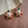 Aretes de Perlas Hepburn Elegantes y a la Moda de Estilo Corte de Esmalte Vintage al por Mayor y al por Mayor Aretes de Aguja de Plata 925 para Mujer