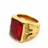 Anillo Retro Europeo y Americano Transfronterizo para Hombre con Piedra Preciosa Anillo Cuadrado de Rubí Dominante Hip-hop Fundido