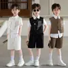 Novo Terno Infantil Estilo Chinês com Bordado Tradicional, Conjunto de Colete Retrô para Meninos, Roupa para Apresentação de 1º de Junho