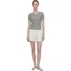 Seco y Refrescante Secuencia de Tejido Alma Marina Algodón Rayón Textura de Bambú Estilo Francés Cuello Redondo Rayas Manga Corta Camiseta de Punto para Mujer Verano