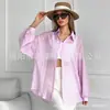 Cardigan Camisa Feminino Estilo Europeu e Americano 2026 Primavera/Verão Outdoor com Gola Polo Translúcida, Jaqueta Top Solta e Confortável