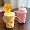 Nueva Celebridad de Internet de Alto Valor Niña de Dibujos Animados Taza de Agua de Gran Capacidad Taza Linda con Popote Estudiante Ins Portátil Vaso de Vidrio