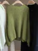Suéter de Cachemira para Mujer Estilo Corto 2025 Otoño e Invierno Versátil para Mujer Cuello Redondo Holgado Europeo Suave y Sedoso Lana Jersey Básico