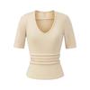 Top Sexy de Chica Caliente sin Espalda Manga Tres Cuartos 2025 Verano Cuello en V Profundo Cintura Ceñida Aspecto Adelgazante Camiseta Corta