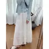 Falda Jacquard de Encaje de Ramio Tencel para Mujer, Verano Fina Nueva 2026 Falda de Algodón-Lino de Cintura Alta Línea A con Volantes