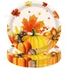 Hoja de Arce de Otoño Calabaza Acción de Gracias Tema de Otoño Platos de Papel Desechables Mantel Servilletas Set de Fiesta Suministros de Decoración