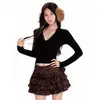 Camiseta Morada de Encaje con Cuello en V y Mangas Largas para Mujer Primavera y Verano Nueva Ajustada Camisa para Capas Superiores Top Sexy de Moda