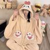 Pijama Manto com Capuz Fofo Feminino Terno de Veludo Pode Ser Usado Fora no Inverno Forrado com Fleece e Espessado Roupas Casuais Soltas para Casa Femininas