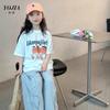 Camiseta de Manga Corta para Niñas Yojia Algodón Puro 2025 Nuevo Estilo de Media Manga Tops de Verano Sueltos para Niños Grandes