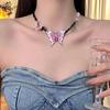 Collar con colgante de mariposa y cuentas de aceite de diamante rosa dulce para mujer, cadena de clavícula de alta gama de nicho de lujo ligero y moderno.