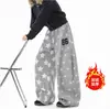 Calça Jogger Elástica com Estampa de Estrelas Estilo Retrô Americano para Homens, Forrada com Fleece, Casual, Estilo Preguiçoso, Perna Larga, Calça Longa Versátil com Cordão