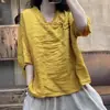 2026 Camisa de Algodón y Lino de Manga Corta Fina Casual Retro con Cuello Cruzado y Botones de Rana Versátil Top Artístico Estilo Chino Nuevo de Verano