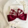 Grampo de Cabelo Infantil Lã Vermelho Vinho Laço Ano Novo Grampo Lateral Grampo para Franja