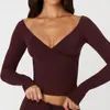 Ropa de Yoga Cruzada de Manga Larga para Mujer, Estilo Corto Cruzado con Cuello en V, Ropa Deportiva de Manga Larga Estilo Ballet de Alta Gama para Fitness, Manga Larga