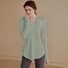 Ropa de Fitness para Mujer Holgada de Manga Larga Casual Top Deportivo Largo Medio Ropa de Yoga Top con Capucha Ropa de Fitness Suéter Otoño