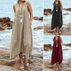 2022 Comercio exterior AliExpress desea nuevo vestido de playa de lino y algodón con cuello en V y bolsillos, popular en Europa y América, falda informal.