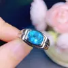 Anillo de Topacio Paraíba Natural Anillo Unisex Piedra Principal 7x 9mm Apertura Ajustable