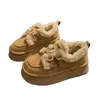 Sapatos Birkenstock bege com sola grossa de pelúcia botas de neve femininas 2026 novo outono e inverno aumentar altura quentes sapatos de algodão sapatos pão