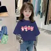 G2334# Camiseta de Manga Larga para Niña Nueva Primavera Otoño Ropa Básica Infantil Algodón Puro Top Versátil Camiseta a Rayas para Niña