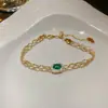 Pulseira Trançada de Pérolas com Contas de Vidro em Aço Inoxidável Pulseira Simples da Moda Joia de Alto Padrão de Luxo Leve Transfronteiriça Europeia e Americana