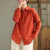 Toma real: Colección Primavera/Otoño 2026, estampado floral artístico, camisa de manga larga de gasa de algodón de doble capa para mujer, corte holgado, efecto adelgazante, camisa versátil