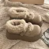 Zapatos de Algodón Versátiles Estilo Retro con Suela Gruesa y Velcro, Nuevo Estilo Invierno 2026, Cálidos, Antideslizantes, que Aumentan la Altura, Estilo Birkenstock para Mujer, Adecuados para Uso al Aire Libre