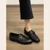 Versión de piel de vaca~zapatos de piel para mujer de tacón grueso estilo británico de piel genuina con hebilla, hechos a mano, planos retro y mocasines para ir al trabajo