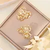 Pendientes Metálicos de Moda Creativa Estilo Ins Calados Corazón Estéreo Forma Geométrica Pétalos Estrella de Cinco Puntas Pendientes de Estilo Simple para Mujer