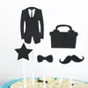 Decoración de Pastel para el Día del Padre Barba Negra Sombrero de Copa Traje Corbata de Moño Bandera de Decoración de Pastel Enchufe para Mesa de Postres Vestir
