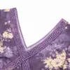 Elegante y Romántico Vestido Floral Estilo Francés con Mangas Cortas Volantes, Ribete de Encaje, Cuello en V, Ajustado a la Cintura para Verano, Vestido Largo de Vacaciones