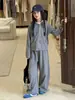 Conjunto Outono Estilo Coreano para Meninas 2026 Novo Modelo Moletom com Capuz e Zíper Cardigã Calça de Pernas Largas Conjunto de Duas Peças Calça Reta