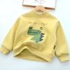 Moletom de Lã Outono e Inverno Quente Dinossauro Lã Base Infantil Top Masculino Gola Alta Moletom de Lã Bebê Menina