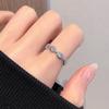 Anillo abierto de circonita cuadrada con lazo para mujer, sencillo y moderno, combinable con todo, con diseño de nicho.