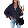 2025 Transfronterizo Europeo y Americano Wish Amazon Nueva Camisa de Otoño e Invierno para Mujer Color Sólido Solapa Acanalada Chaqueta Casual para Mujer
