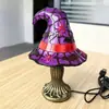 Lámpara de Mesa Sombrero de Bruja Artesanal Tiffany de Halloween Lámpara de Mesita de Noche Patchwork de Vidrio de Colores Retro Adorno de Atmósfera Festiva