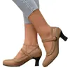 Zapatos de Tacón Alto de Comercio Exterior Transfronterizo Talla Grande para Mujer 2025 Zapatos de Tira Única Redondos Retro para Mujer Zapatos Mary Jane de Tacón Grueso para Mujer