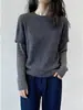 Camiseta de Manga Larga a Rayas de Terciopelo Alemán Cepillado, Falsa de Dos Piezas para Mujer, Top Versátil de Moda Otoño e Invierno, Camiseta Gruesa Cálida de Capa Base