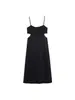 Vestido Bordado Estilo Z Aliexpress Venta Caliente Transfronteriza Moda para Mujer Estilo Europeo y Americano Abierto al Frente Poliéster Elástico Negro Za