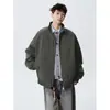 Chaqueta de trabajo gris verdosa estilo americano con silueta deconstruida y cuello alto para hombre, chaqueta tipo bomber de marca de moda