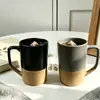 Xícara de Café Moderna Simples com Costura em Duas Cores Caixa de Presente Conjunto Clássico de Xícara de Água Preto e Branco Xícara de Cerâmica para Escritório Presente
