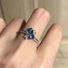Anel de flor e fruta com zircônia aquamarina design feminino aberto elegante elegante elegante pulseira acessórios de alta qualidade estilo ins