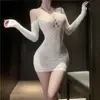 Lencería Seductiva de una Pieza con Malla de Rosa, Diseño Hueco, Estilo Bodycon, Ropa de Malla Transparente, Uniforme Femenino Tentación Ropa de Dormir W62