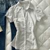 Camisa Polo Elegante Sencilla de Comercio Exterior con Diseño Único Rayas de Nicho Botones Cintura Adelgazante Top para Mujer