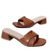 Zapatillas de Exterior de Tacón Grueso Retro Marrón de Talla Grande para Mujer Verano 2023 Sandalias de Tira Única de Tacón Medio Perezosas Zapatos Mula