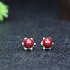 Aretes de Imitación de Plata S925 con Arena Dorada Púrpura de Alto Contenido Incrustada de Cinabrio para Mujer, Aretes de Regalo de Cumpleaños, Aretes Sencillos Personalizados