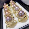 Anel de Pérola Natural de Água Doce Edison Outono Mais Vendido 11mm Pérolas Redondas Rosa-Roxo Joias Coloridas Deslumbrantes Banhado a Ouro 18K