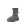 Botas de neve cinzas com sola grossa, novo estilo inverno 2025, design versátil, forradas com fleece e espessadas para aquecimento, botas de cano longo