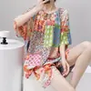 Pijama de Algodón y Seda para Mujer, Conjunto de Shorts de Manga Corta, Ropa para el Hogar, Conjunto de Manga Corta a la Moda y de Alta Gama, Delgado y Se Puede Usar Afuera