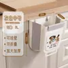 Lixeira dobrável para cozinha doméstica e portas de armário de banheiro, design de desenho animado, alto valor estético, tamanho grande, grande capacidade, lixeira de parede